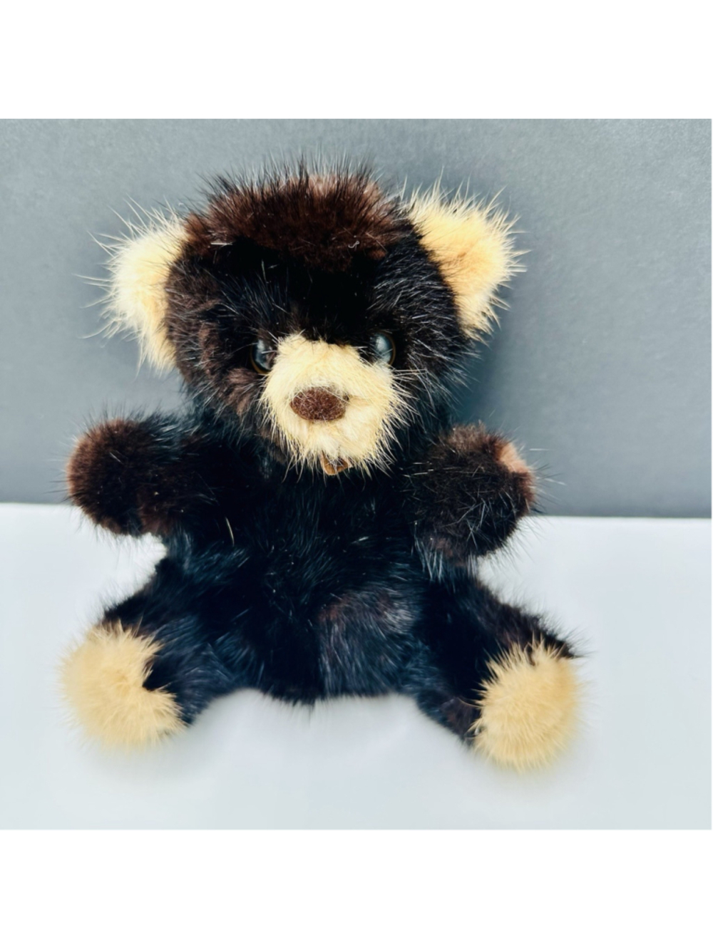 Vintage Genuine Mink Teddy Bear Black 6" Plush Rare Bear Inc 1982